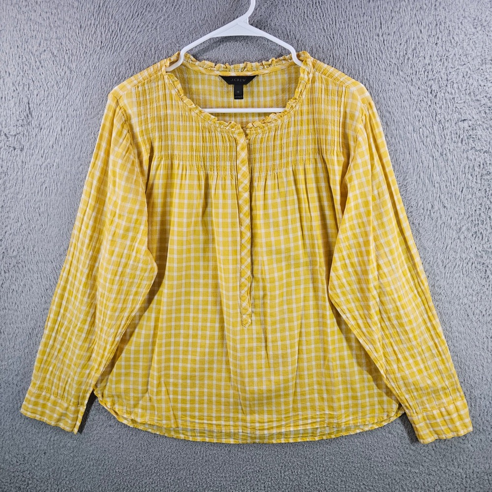 J.Crew Womens Yellow Gingham Cotton Gauze Pintuck Ruffle Blouse XS